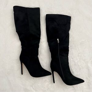 Knee High Black Suede Stiletto Boots from Lemonade